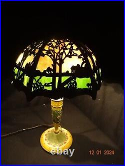 ANTIQUE SLAG GLASS TABLE LAMP Salem Brothers