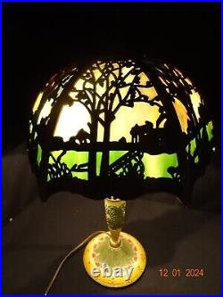 ANTIQUE SLAG GLASS TABLE LAMP Salem Brothers