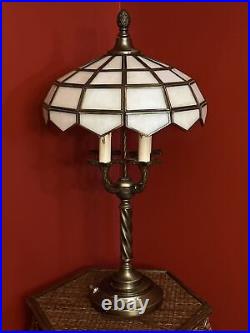 ANTIQUE SLAG Glass Tiffany Style Table Lamp French Candelabra Candle Lamp