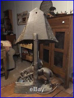ANTIQUE SPELTER STATUE LAMP SLAG GLASS/CHUNKS HORSE DRINKING AT TROUGH withMAN