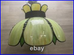 ANTIQUE VICTORIAN GREEN SLAG GLASS SWAG LIGHT CHANDELIER LAMP ARTS/Crafts Style