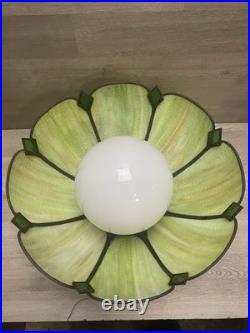 ANTIQUE VICTORIAN GREEN SLAG GLASS SWAG LIGHT CHANDELIER LAMP ARTS/Crafts Style