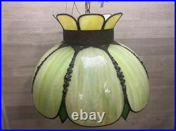 ANTIQUE VICTORIAN GREEN SLAG GLASS SWAG LIGHT CHANDELIER LAMP ARTS/Crafts Style