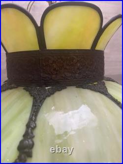 ANTIQUE VICTORIAN GREEN SLAG GLASS SWAG LIGHT CHANDELIER LAMP ARTS/Crafts Style