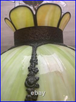 ANTIQUE VICTORIAN GREEN SLAG GLASS SWAG LIGHT CHANDELIER LAMP ARTS/Crafts Style