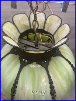 ANTIQUE VICTORIAN GREEN SLAG GLASS SWAG LIGHT CHANDELIER LAMP ARTS/Crafts Style