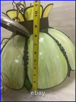 ANTIQUE VICTORIAN GREEN SLAG GLASS SWAG LIGHT CHANDELIER LAMP ARTS/Crafts Style