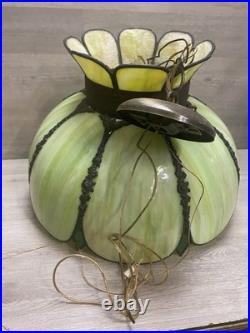 ANTIQUE VICTORIAN GREEN SLAG GLASS SWAG LIGHT CHANDELIER LAMP ARTS/Crafts Style