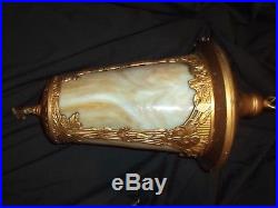 ANTIQUE Victorian SLAG GLASS PORCH / HALL PENDANT LIGHT FIXTURE HANGING LAMP