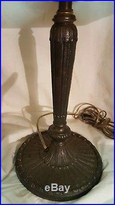 ANTIQUE tiffany style slag glass lamp& Lampshade old base old shade PU only. Nj
