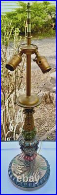 ARMOR BRONZE Art Nouveau Victorian Lamp Base 4 Slag Tiffany Style Glass Shade GC