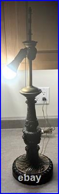 ARMOR BRONZE Art Nouveau Victorian Lamp Base 4 Slag Tiffany Style Glass Shade GC ARMOR BRONZE Art Nouveau Victorian Lamp Base 4 Slag Tiffany Style Glass Shade GC