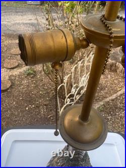 ARMOR BRONZE Art Nouveau Victorian Lamp Base 4 Slag Tiffany Style Glass Shade GC ARMOR BRONZE Art Nouveau Victorian Lamp Base 4 Slag Tiffany Style Glass Shade GC