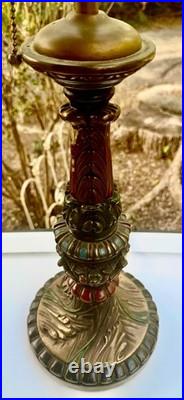 ARMOR BRONZE Art Nouveau Victorian Lamp Base 4 Slag Tiffany Style Glass Shade GC