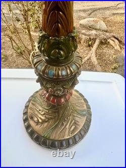 ARMOR BRONZE Art Nouveau Victorian Lamp Base 4 Slag Tiffany Style Glass Shade GC