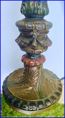 ARMOR BRONZE Art Nouveau Victorian Lamp Base 4 Slag Tiffany Style Glass Shade GC
