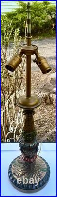 ARMOR BRONZE Art Nouveau Victorian Lamp Base 4 Slag Tiffany Style Glass Shade GC