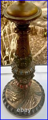 ARMOR BRONZE Art Nouveau Victorian Lamp Base 4 Slag Tiffany Style Glass Shade GC