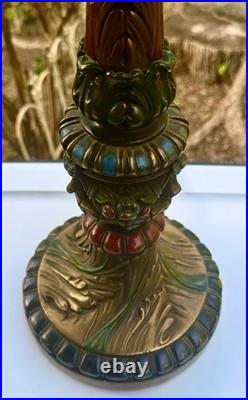 ARMOR BRONZE Art Nouveau Victorian Lamp Base 4 Slag Tiffany Style Glass Shade GC