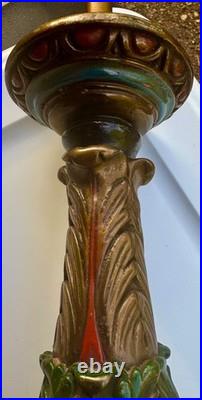 ARMOR BRONZE Art Nouveau Victorian Lamp Base 4 Slag Tiffany Style Glass Shade GC