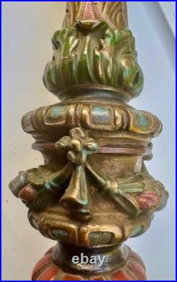 ARMOR BRONZE Art Nouveau Victorian Lamp Base 4 Slag Tiffany Style Glass Shade GC