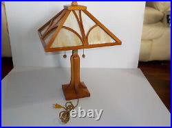 ARTS & CRAFTS STYLE WOOD & SLAG GLASS TABLE LAMP Dale Tiffany