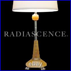 ART DECO STREAMLINE CHROME HOUZE AGATE URANIUM MARBLE SLAG GLASS TABLE LAMP 30's