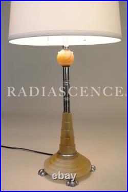 ART DECO STREAMLINE CHROME HOUZE AGATE URANIUM MARBLE SLAG GLASS TABLE LAMP 30's