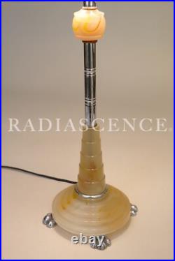 ART DECO STREAMLINE CHROME HOUZE AGATE URANIUM MARBLE SLAG GLASS TABLE LAMP 30's
