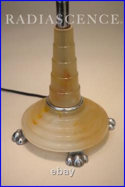 ART DECO STREAMLINE CHROME HOUZE AGATE URANIUM MARBLE SLAG GLASS TABLE LAMP 30's
