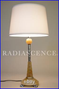 ART DECO STREAMLINE CHROME HOUZE AGATE URANIUM MARBLE SLAG GLASS TABLE LAMP 30's