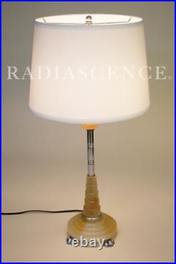 ART DECO STREAMLINE CHROME HOUZE AGATE URANIUM MARBLE SLAG GLASS TABLE LAMP 30's
