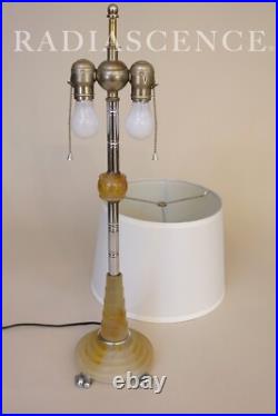 ART DECO STREAMLINE CHROME HOUZE AGATE URANIUM MARBLE SLAG GLASS TABLE LAMP 30's