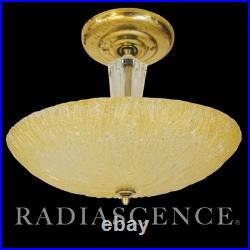 ART DECO THICK SLAG GLASS LALIQUE STYLE SAUCER LIGHT HANGING CEILING LAMP 1930s