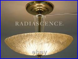 ART DECO THICK SLAG GLASS LALIQUE STYLE SAUCER LIGHT HANGING CEILING LAMP 1930s
