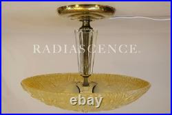 ART DECO THICK SLAG GLASS LALIQUE STYLE SAUCER LIGHT HANGING CEILING LAMP 1930s