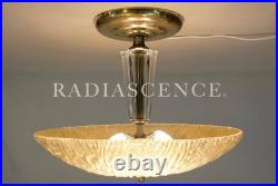 ART DECO THICK SLAG GLASS LALIQUE STYLE SAUCER LIGHT HANGING CEILING LAMP 1930s