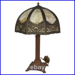 ARts & Crafts Bradley & Hubbard Style 8-Panel Slag Glass Table Lamp c1920