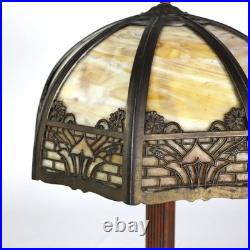 ARts & Crafts Bradley & Hubbard Style 8-Panel Slag Glass Table Lamp c1920