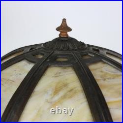 ARts & Crafts Bradley & Hubbard Style 8-Panel Slag Glass Table Lamp c1920