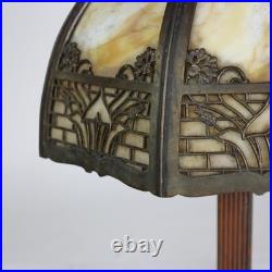 ARts & Crafts Bradley & Hubbard Style 8-Panel Slag Glass Table Lamp c1920