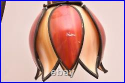ATQ 18 VICTORIAN ART NOUVEAU CURVED SLAG STAINED GLASS TULIP LAMP 10 Panels VTG