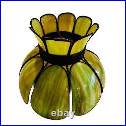 ATQ Victorian Green ART NOUVEAU CURVED SLAG STAINED GLASS LAMP Shade 8 Panel