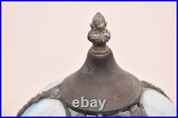 ATQ Vintage CURVED SLAG STAINED GLASS BLUE boudoir LAMP 5 Panel Art Deco Nouveau