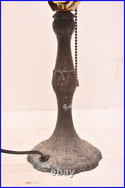 ATQ Vintage CURVED SLAG STAINED GLASS BLUE boudoir LAMP 5 Panel Art Deco Nouveau