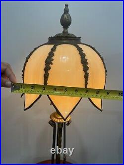 ATQ Vintage CURVED SLAG STAINED GLASS TULIP LAMP 8 Panels Working