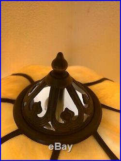 AUTHENTIC Signed HANDEL Huge Caramel Slag Glass Palm Leaf Lamp Arts and Crafts