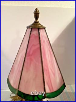 Accent Lamp withMetal Flowers withOriginal Paint 8 panel Slag Glass Shade #4966