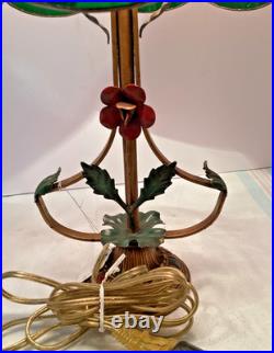Accent Lamp withMetal Flowers withOriginal Paint 8 panel Slag Glass Shade #4966