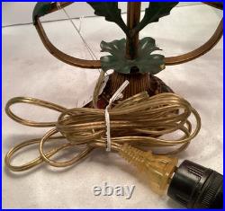 Accent Lamp withMetal Flowers withOriginal Paint 8 panel Slag Glass Shade #4966